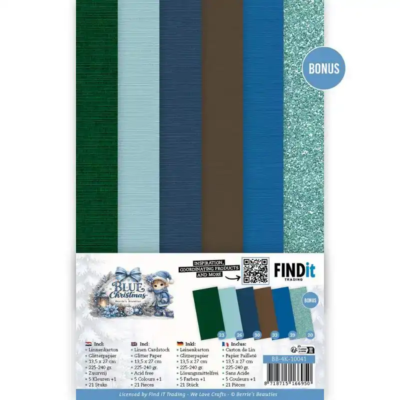 Linen Cardstock Pack Berries Beauties Blue Christmas 4K