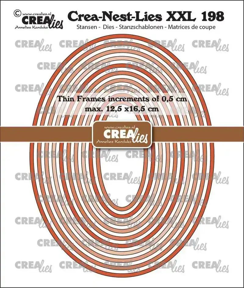 Crealies Crea-Nest-Lies XXL stansen no. 198, Dunne Kaders Ovalen glad