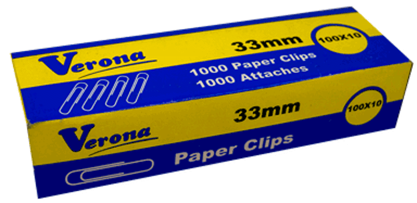 PAPERCLIPS 1.000 STUKS 33MM, 10 DOOSJES A 100 STUKS