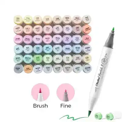 Ohuhu Honolulu B48 Pastel Sweetness Colors Alcohol Markers Dual Tip Set