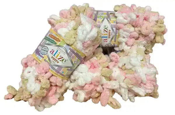 Puffy home deco deken pakket in wit, roze en bruin