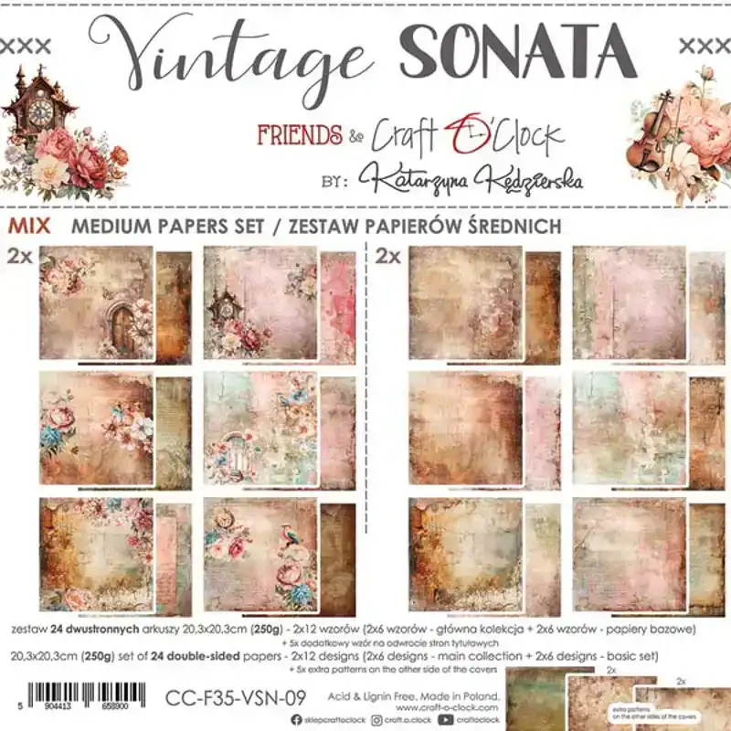 Craft O Clock Vintage sonata 20x20 mix paper pad