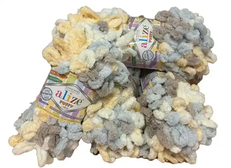 Puffy home deco deken 70x95 pakket blauw creme grijs