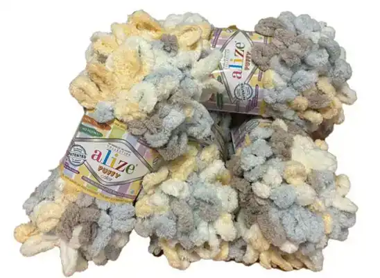 Puffy home deco deken 70x95 pakket blauw creme grijs