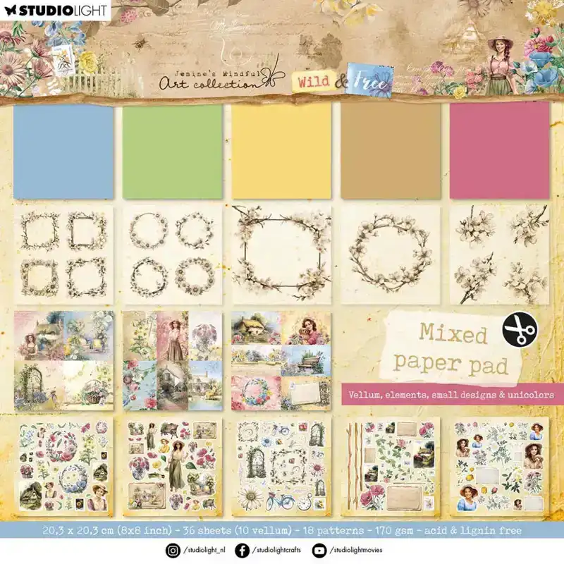 JMA wild and free vellum, elements en unicolor paperpad
