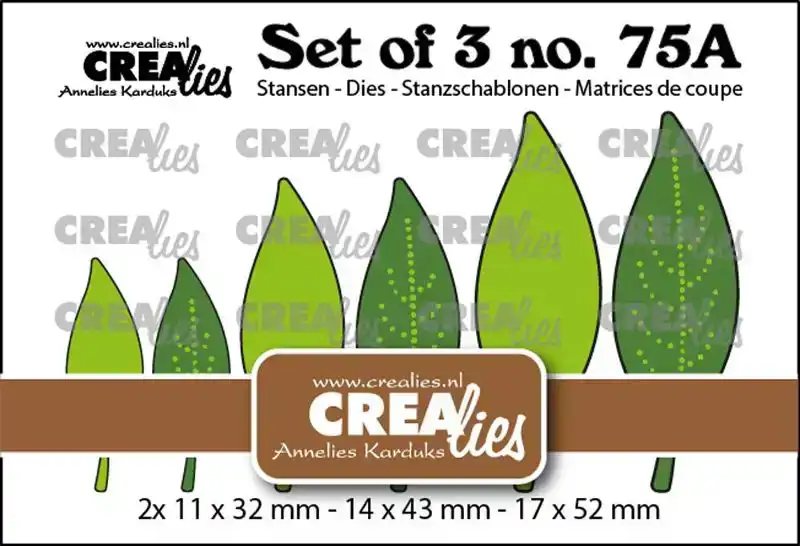 Crealies Snijmal Set of 3 no. 75a, Dichte bladeren 21 met/zonder stippen (spiegelbeeld)