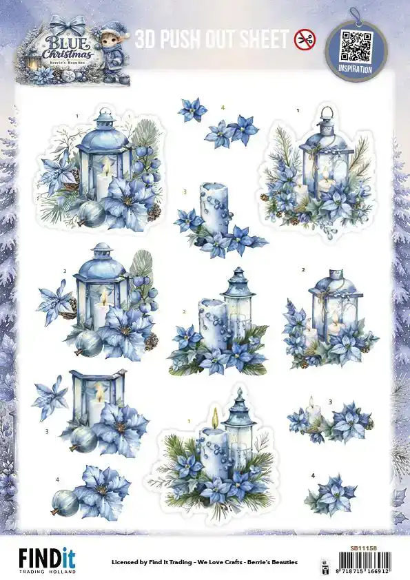 3D Pushout Sheet Berries Beauties Blue Christmas Christmas Lanterns