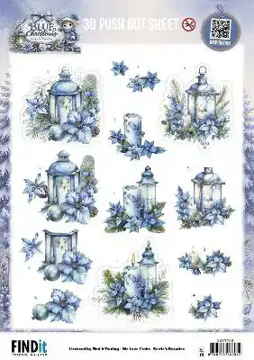 3D Pushout Sheet Berries Beauties Blue Christmas Christmas Lanterns