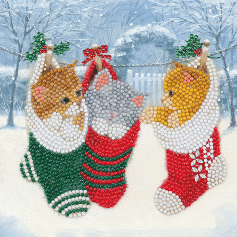 Crystal card kit XM75 kerst kittens 18x18cm