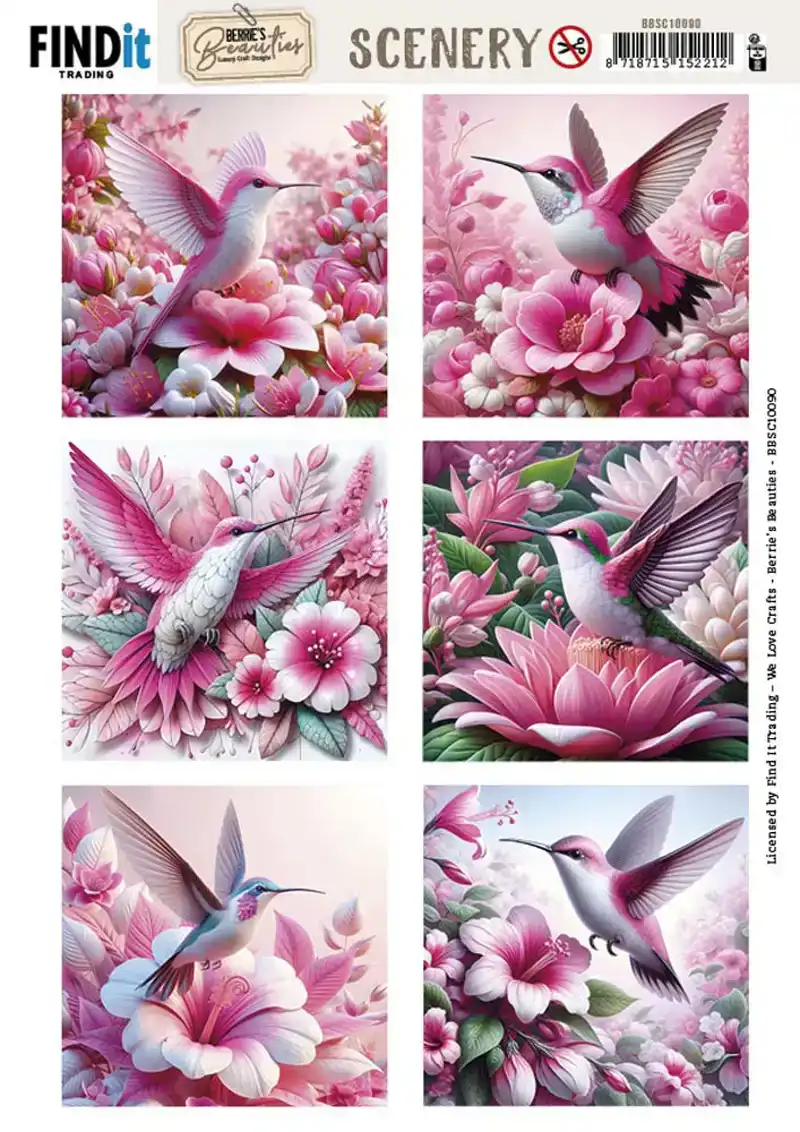 Berries Beauties scenery push out pink hummingbird square
