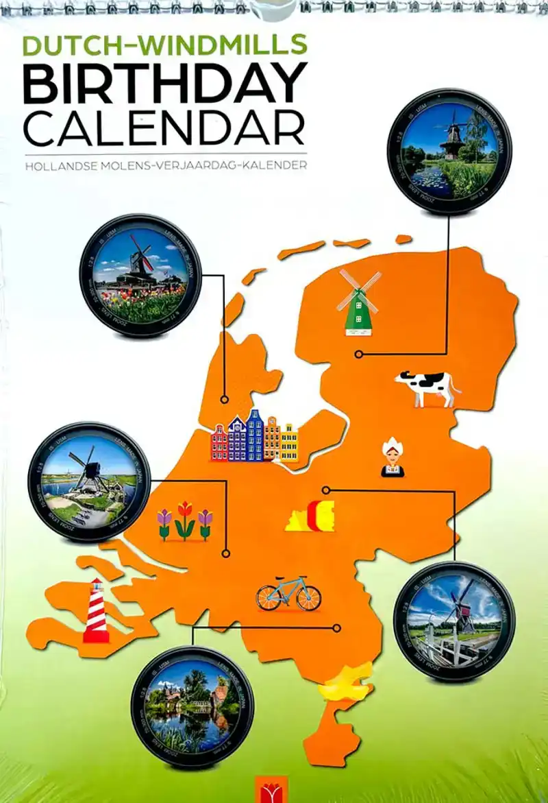 Birthday calendar Dutch wind mills