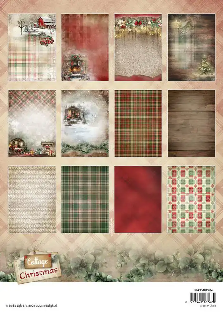 Studio Light Cottage Christmas Paper pad Achtergronden