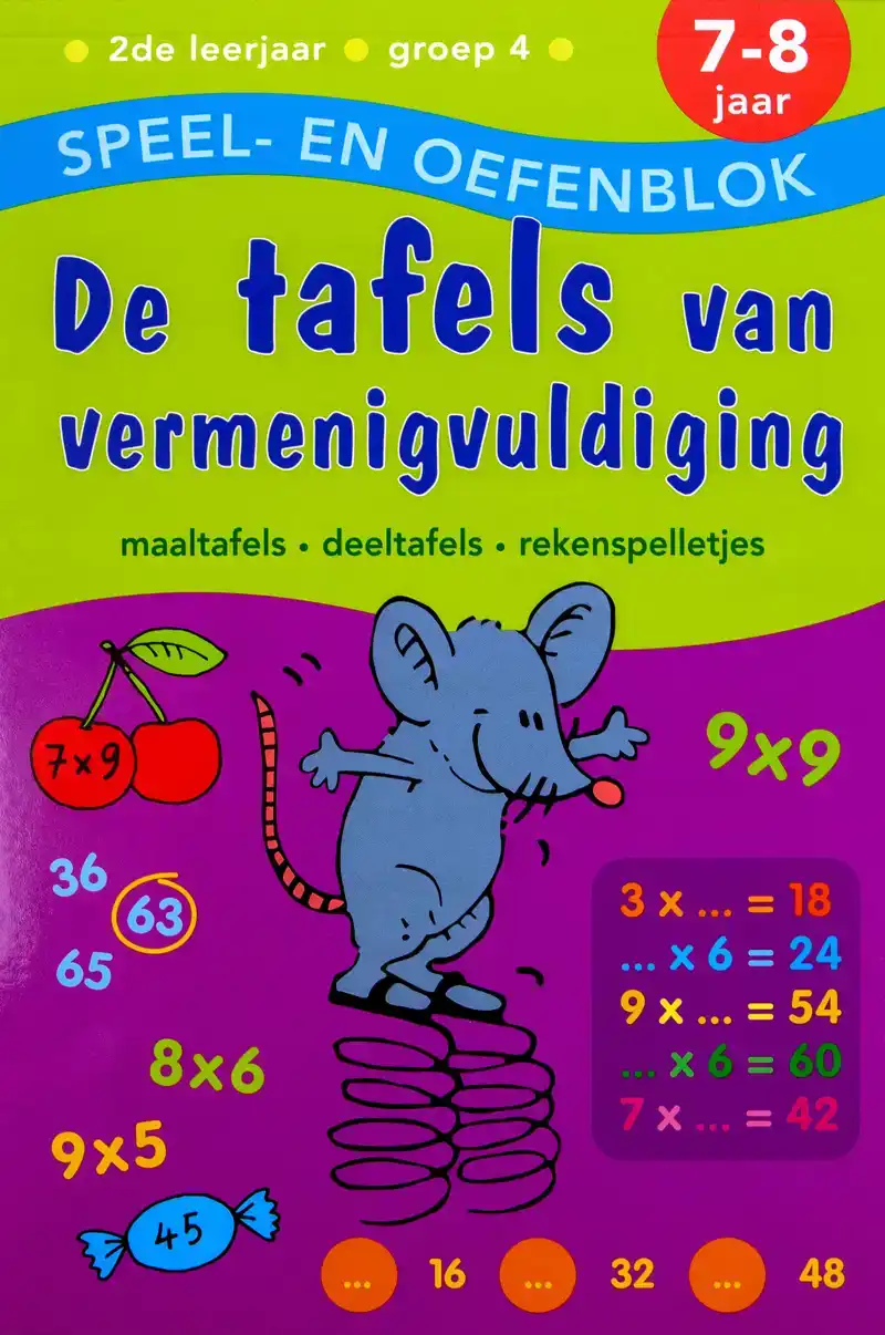 Speel en Oefenblok 7 tot 8 Jaar De Tafels van Vermenigvuldiging