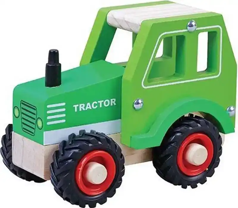 Houten tractor met rubberen wielen