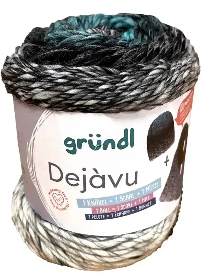 Dejavu 1 bol - 1 sjaal + muts Blauw zwart verloop