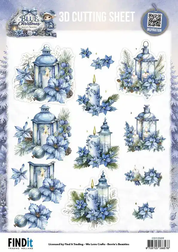 3D Cutting Sheet Berries Beauties Blue Christmas Christmas Lanterns/ Christmas Feelings