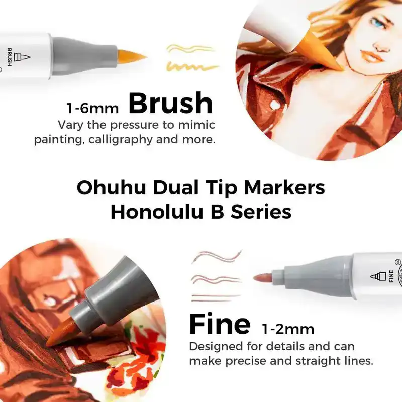 Ohuhu Honolulu B36 Skin Colors Alcohol Markers Dual Tip Set