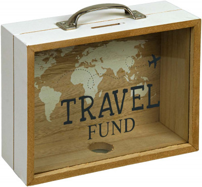 Houten spaarpot Travel fund