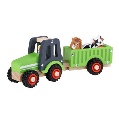 Houten tractor met dieren groen