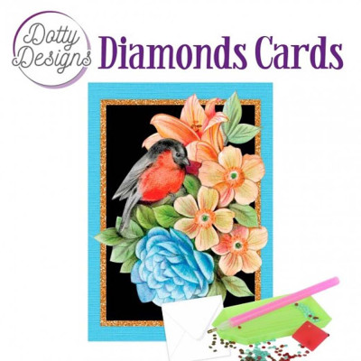 Dotty Designs Card 117 Bird Blue flower C6