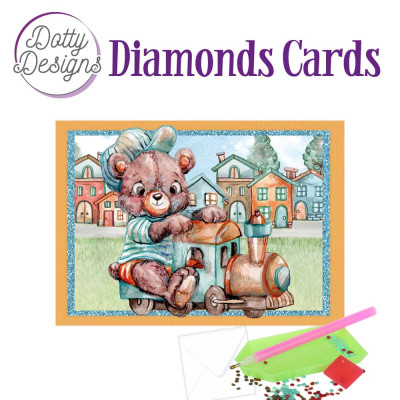 Dotty Design diamond cards teddybear on train C6