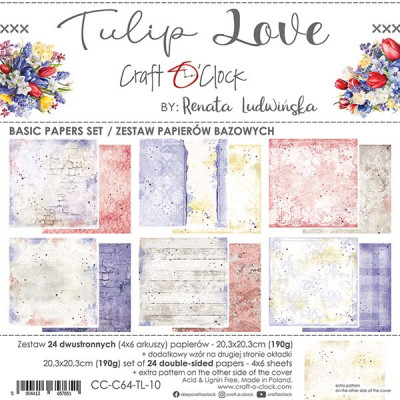 Craft O’Clock Tulip Love Papierpakket Basics 20,3 x 20,3cm<br>