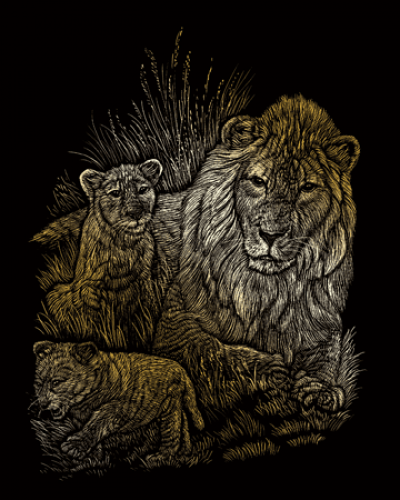 Krasfolie set goud Lion & cubs