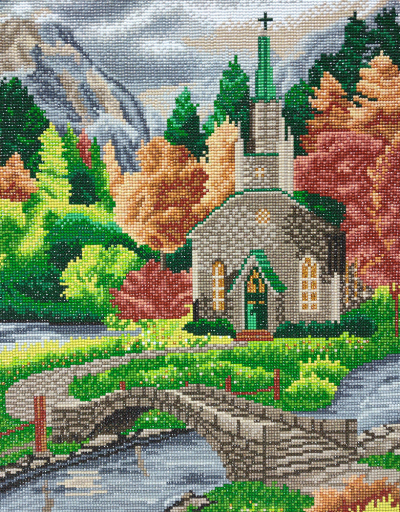 Crystal Art kit Church by the River canvas 40x50cm partial