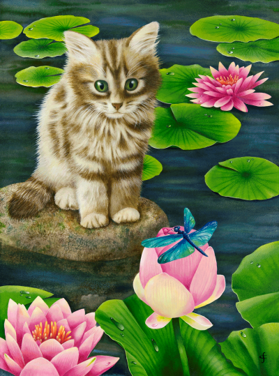 Crystal Card kit XL cat at the lily pond 28,5x21cm