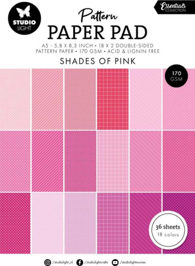 Pattern paper pad shades of pink essentials 14,8x21cm 36vel
