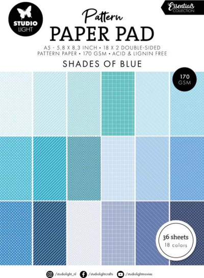 Pattern paper pad shades of blue essentials 14,8x21cm 36vel