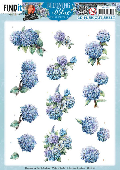 YC Blooming blue 3D push out Hydrangea