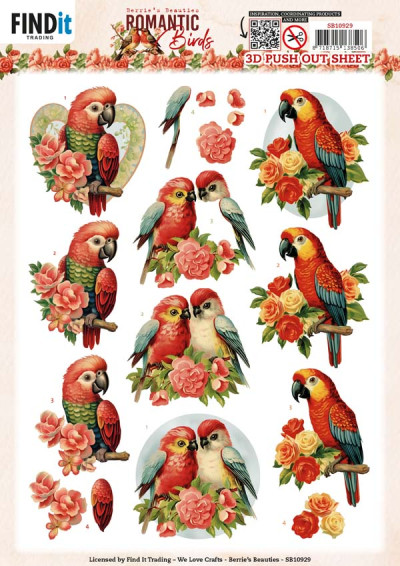 Bb Romantic birds 3D push out Romantic Parrot