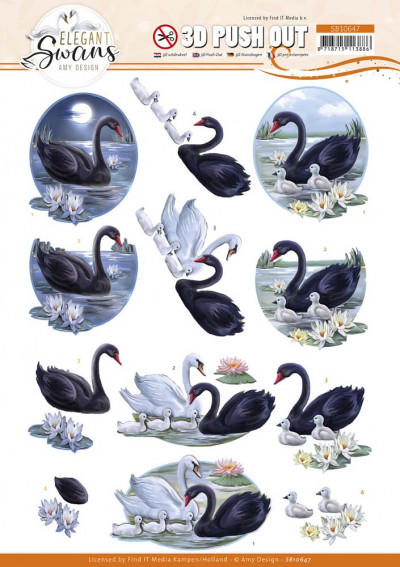 Elegant swans 3D push out black swans van Amy Design