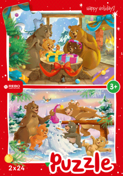 Legpuzzel Christmas Bears Puzzel 2X24 stukjes