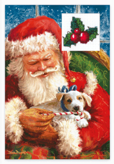 Borduurkaart kerstman met hond