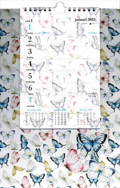 Weekblok kalender 2023 Vlinders getekend met spiraal