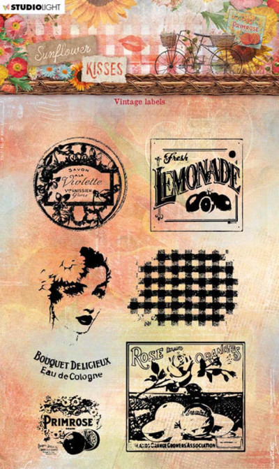 Sunflower Kisses Clear Stamp Vintage Labels